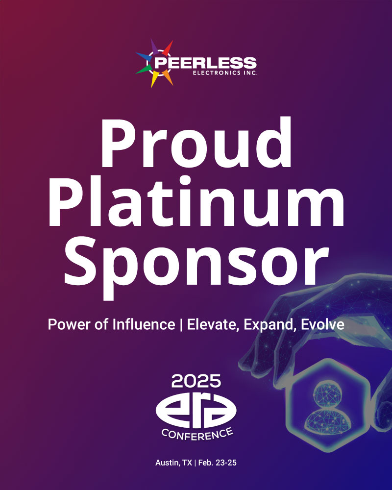 A poster announcing Peerless Electronics as a Proud Platinum Sponsor of the 2025 ERA conference.